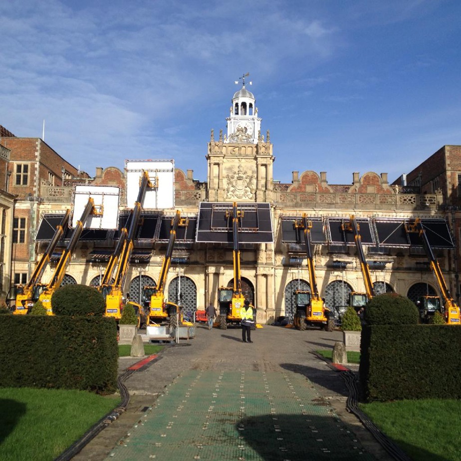 Another great sight for our media team. A sneak peek at the set of a very big production for one of the major film studios. There’s nine of our JCB 17m telehandlers (LINK) on hand to help the shoot Looks like a lovely day for JMS to give this film a big lift.