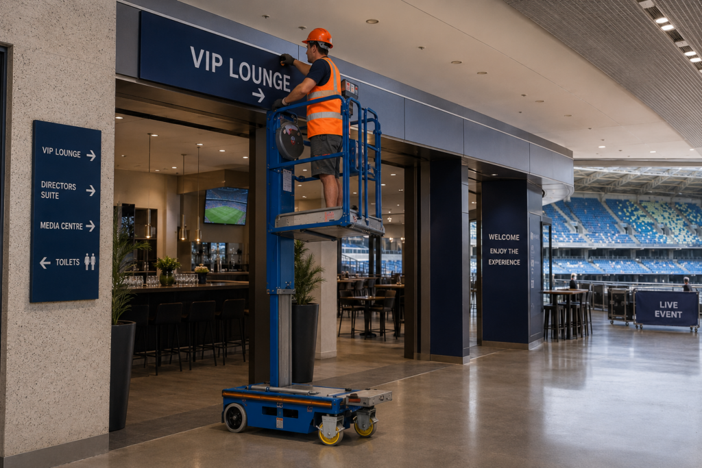 Ecolift Low level access putting up event signage